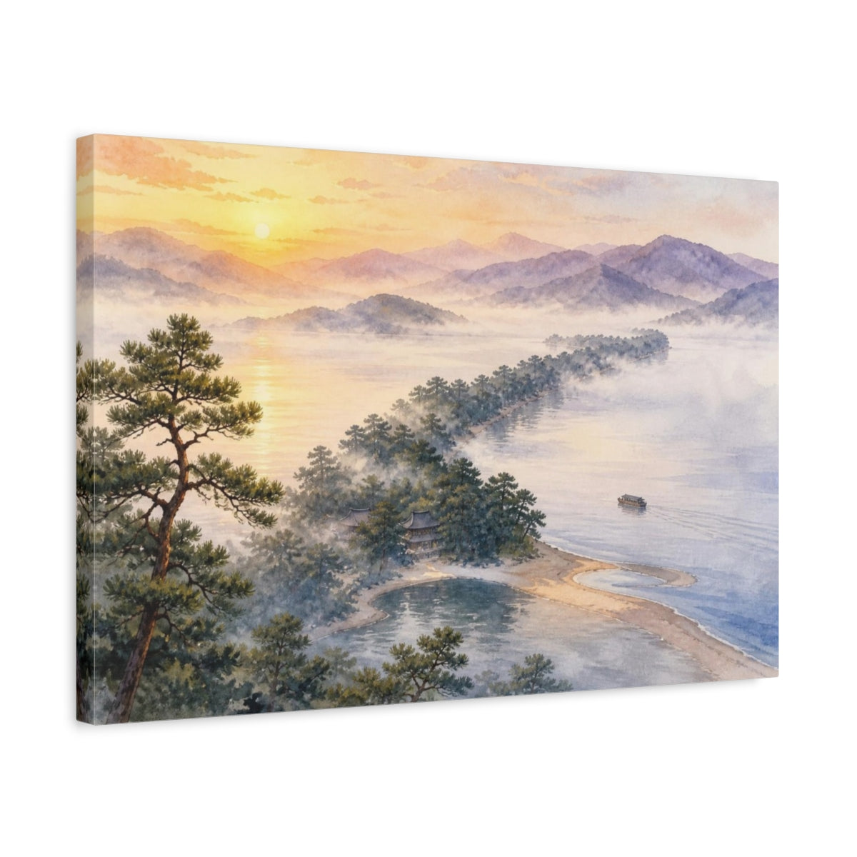 Side Mockup 3. Japanese Pine Sandbar Sunrise shown as canvas print