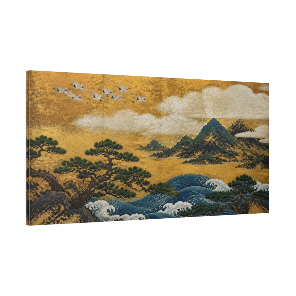 Side Mockup 2. Japanese Pines And Waves shown as canvas print