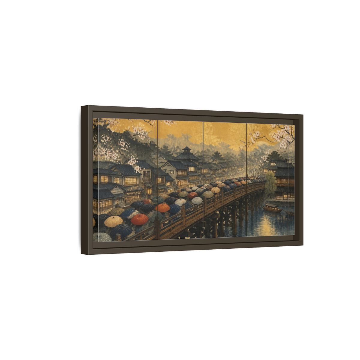 Side Mockup 7. Japanese Rainy Bridge shown as framed canvas print
