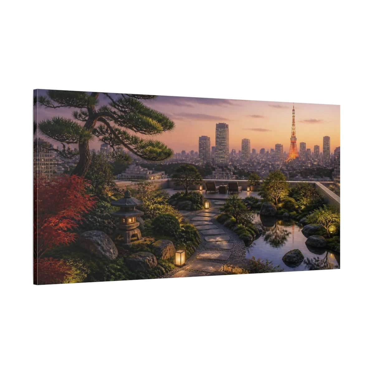 Side Mockup 2. Japanese Rooftop Garden shown as canvas print