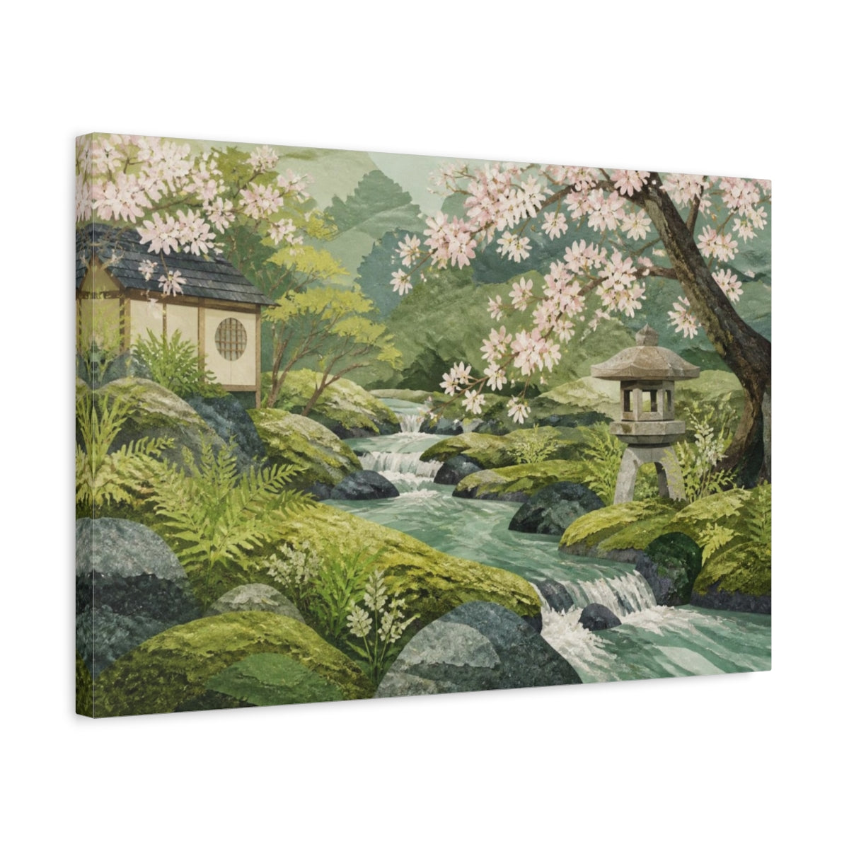 Side Mockup 3. Japanese Sakura Stream shown as canvas print