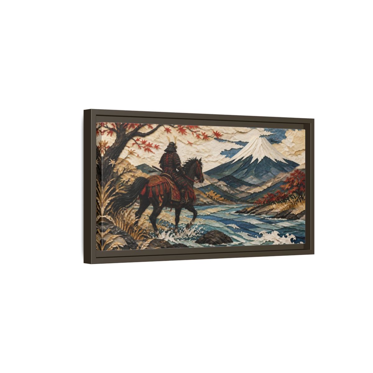 Side Mockup 7. Japanese Samurai Rider shown as framed canvas print