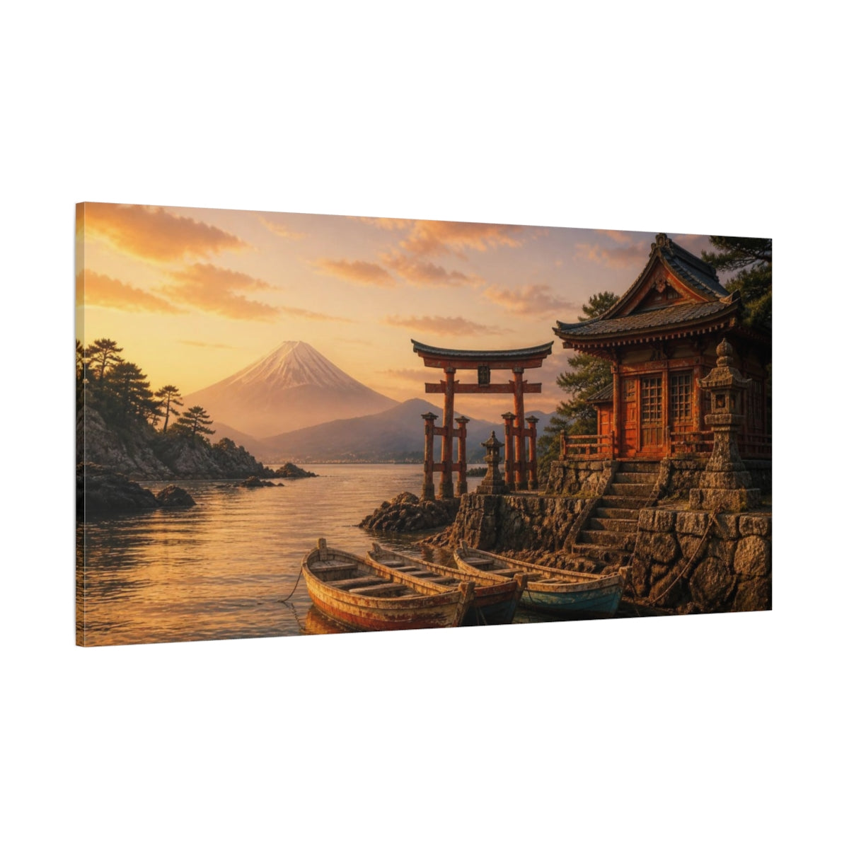 Side Mockup 2. Japanese Torii And Boats shown as canvas print