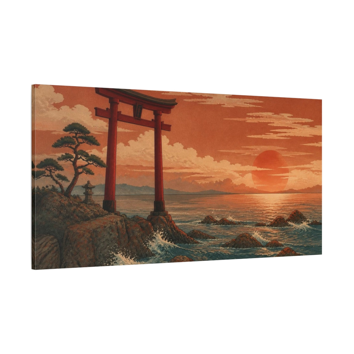 Side Mockup 2. Japanese Torii At Sunset shown as canvas print