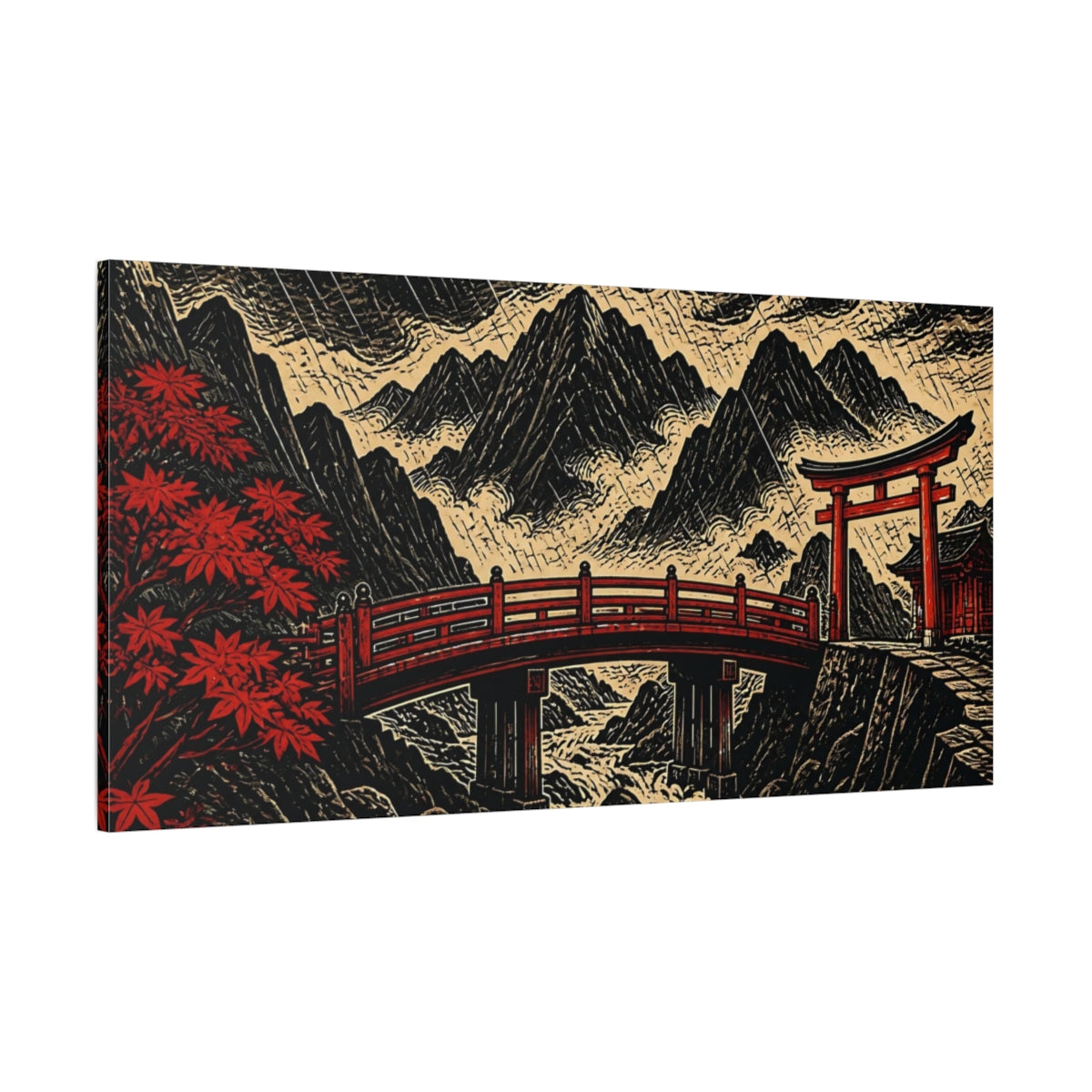 Side Mockup 2. Japanese Torii Bridge shown as canvas print