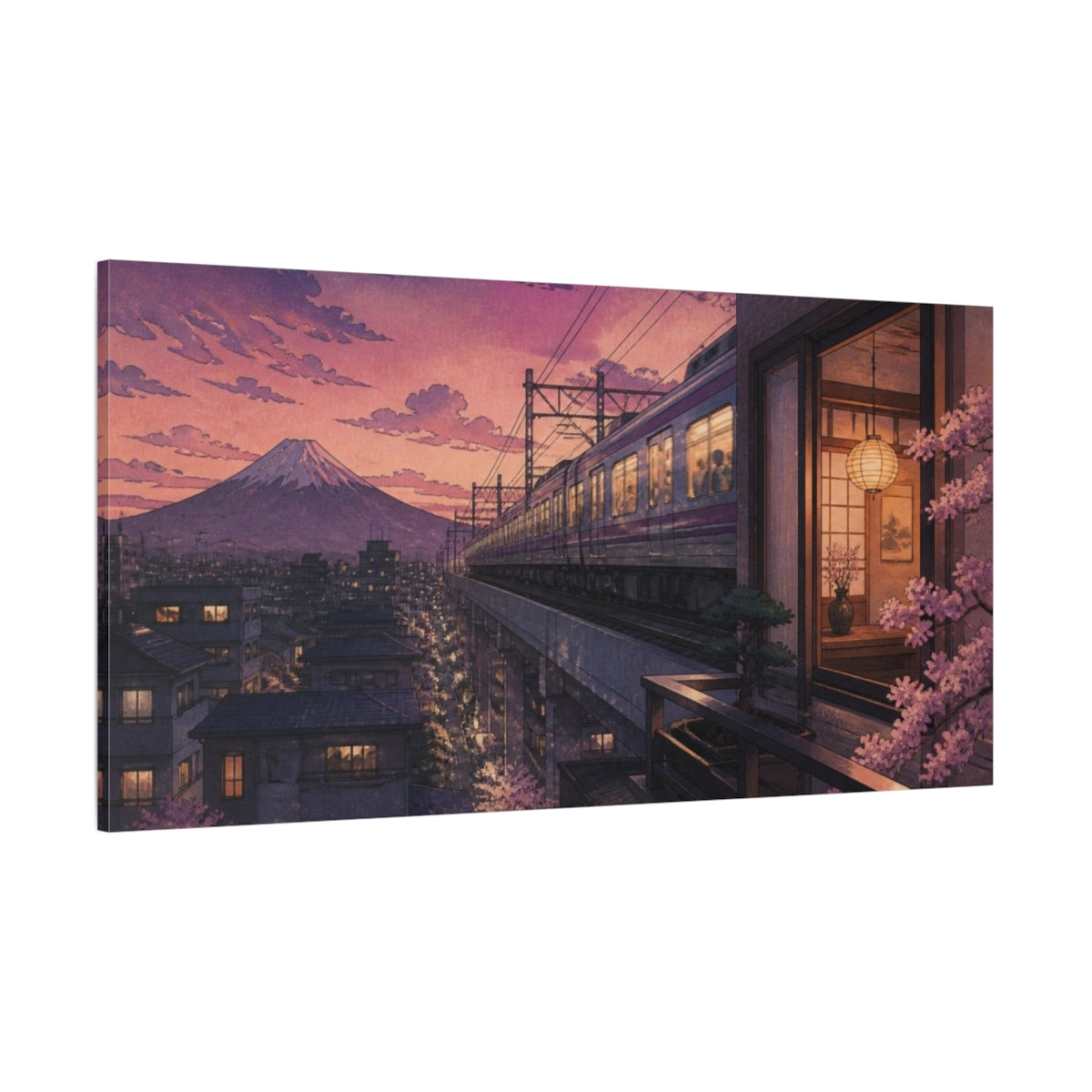 Side Mockup 2. Japanese Twilight Commuter Train shown as canvas print