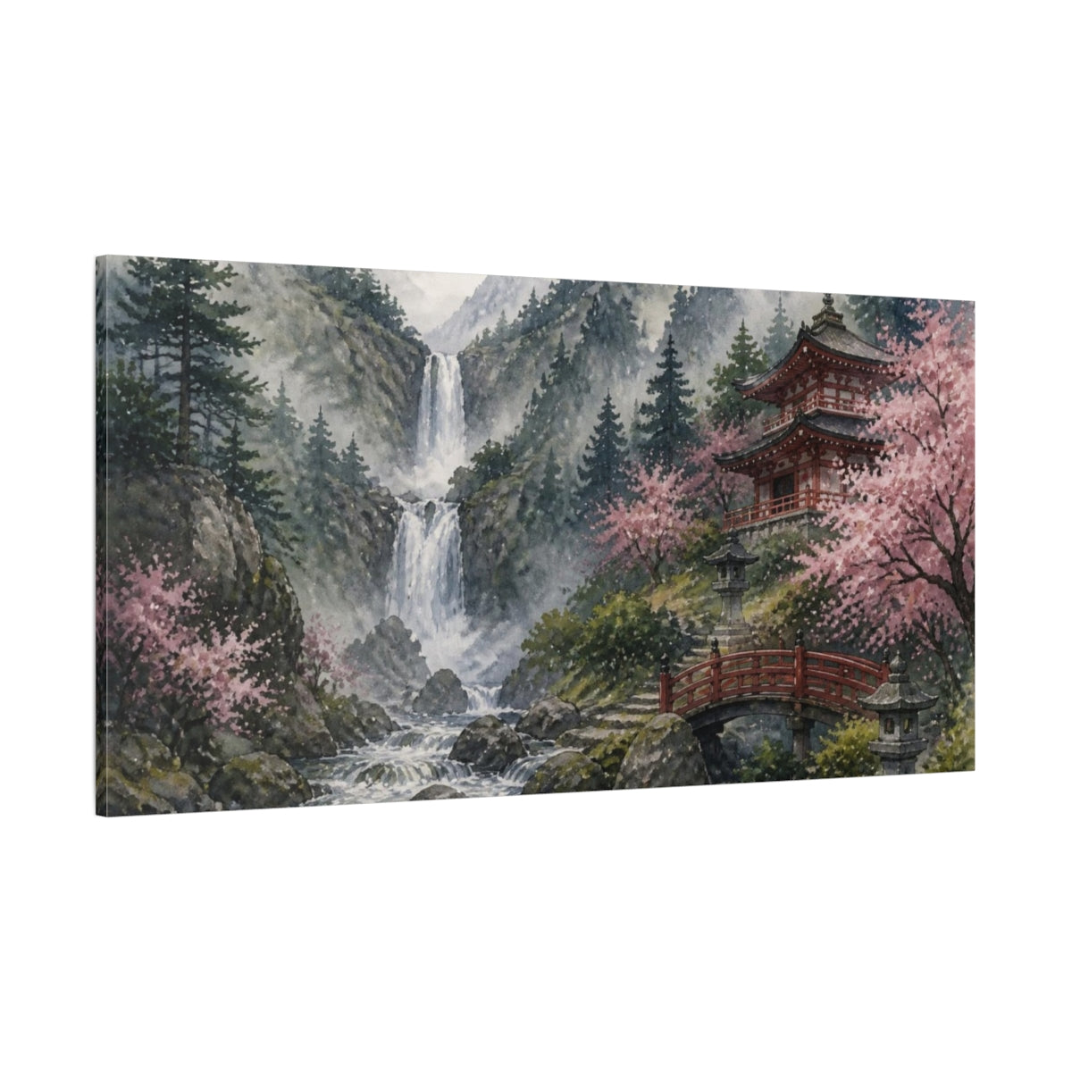 Side Mockup 2. Japanese Waterfall Pagoda shown as canvas print