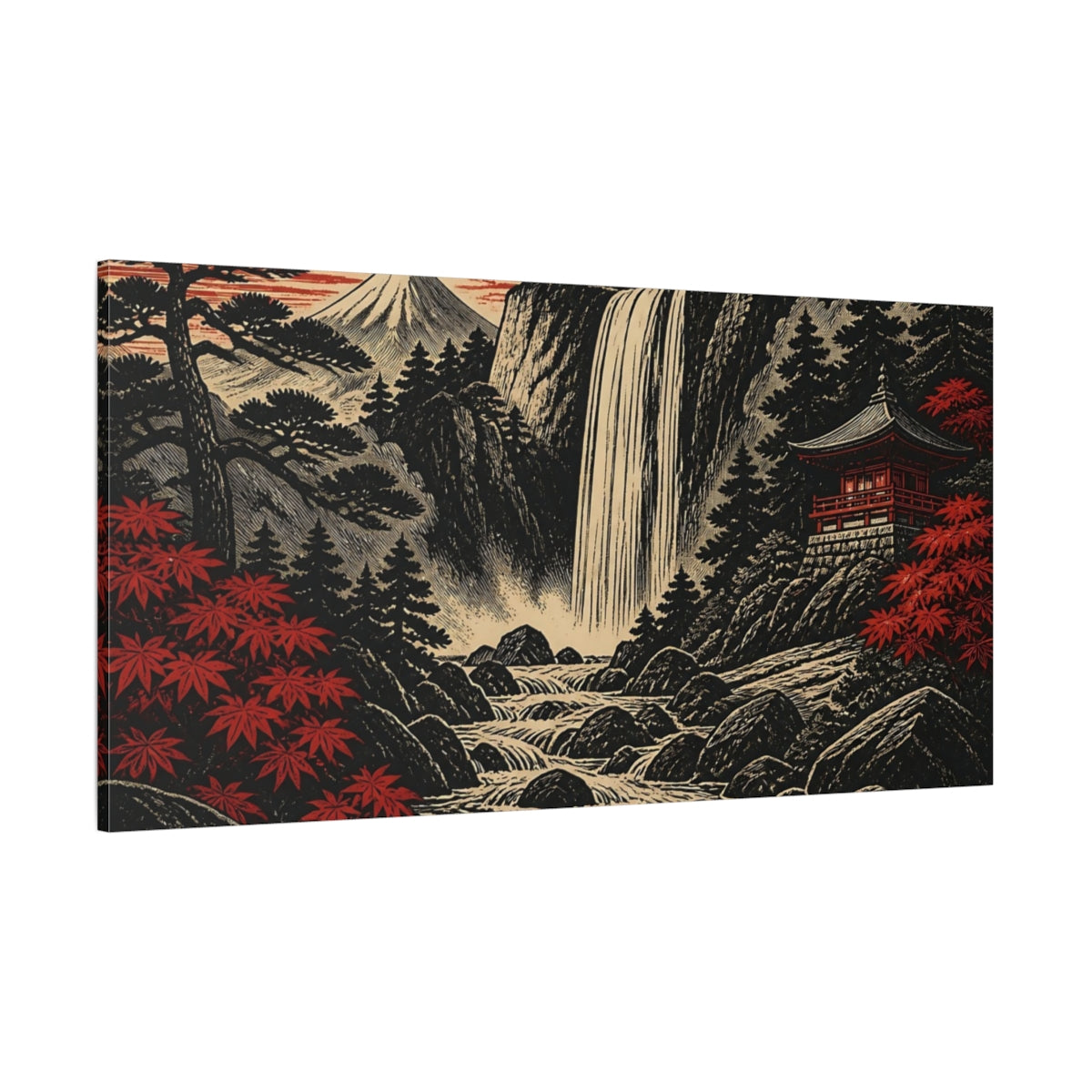 Side Mockup 2. Japanese Waterfall Pagoda shown as canvas print