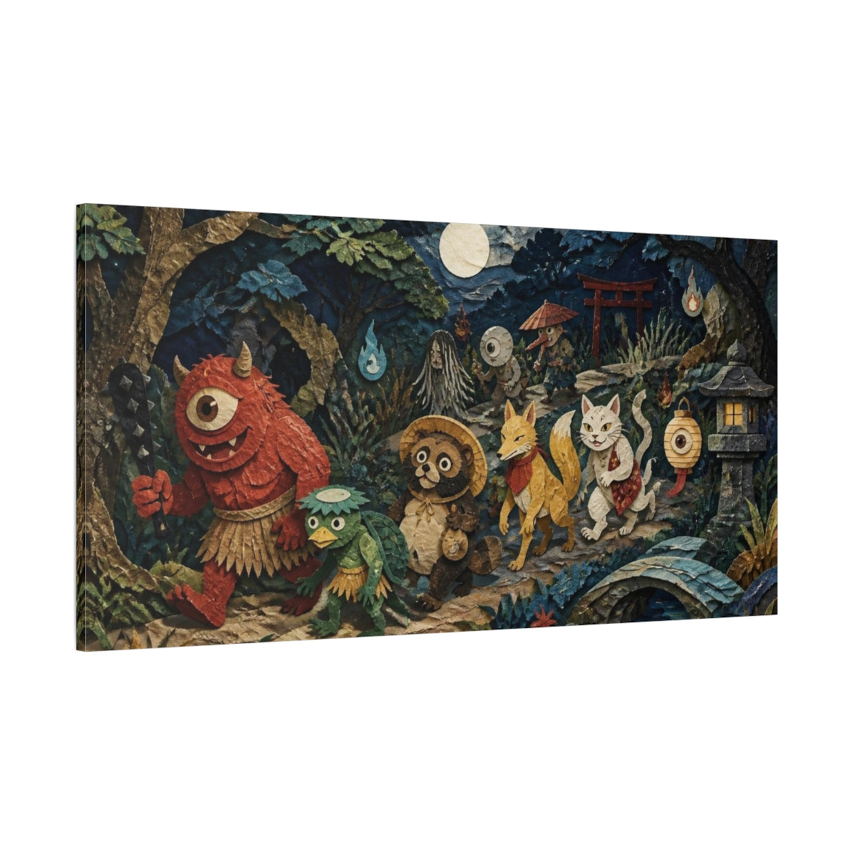 Side Mockup 2. Japanese Yokai Parade shown as canvas print