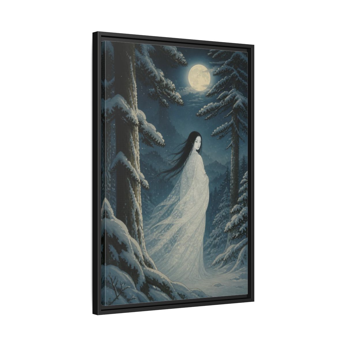 Side Mockup 14. Japanese Yuki-Onna shown as framed canvas print