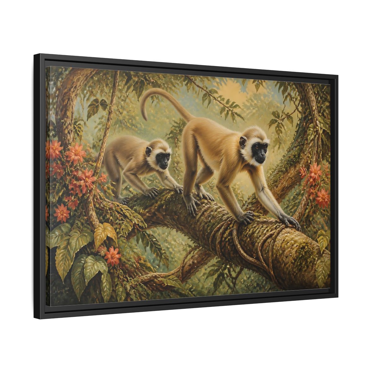 Side Mockup 14. Jungle Animals: Monkeys On Vine shown as framed canvas print