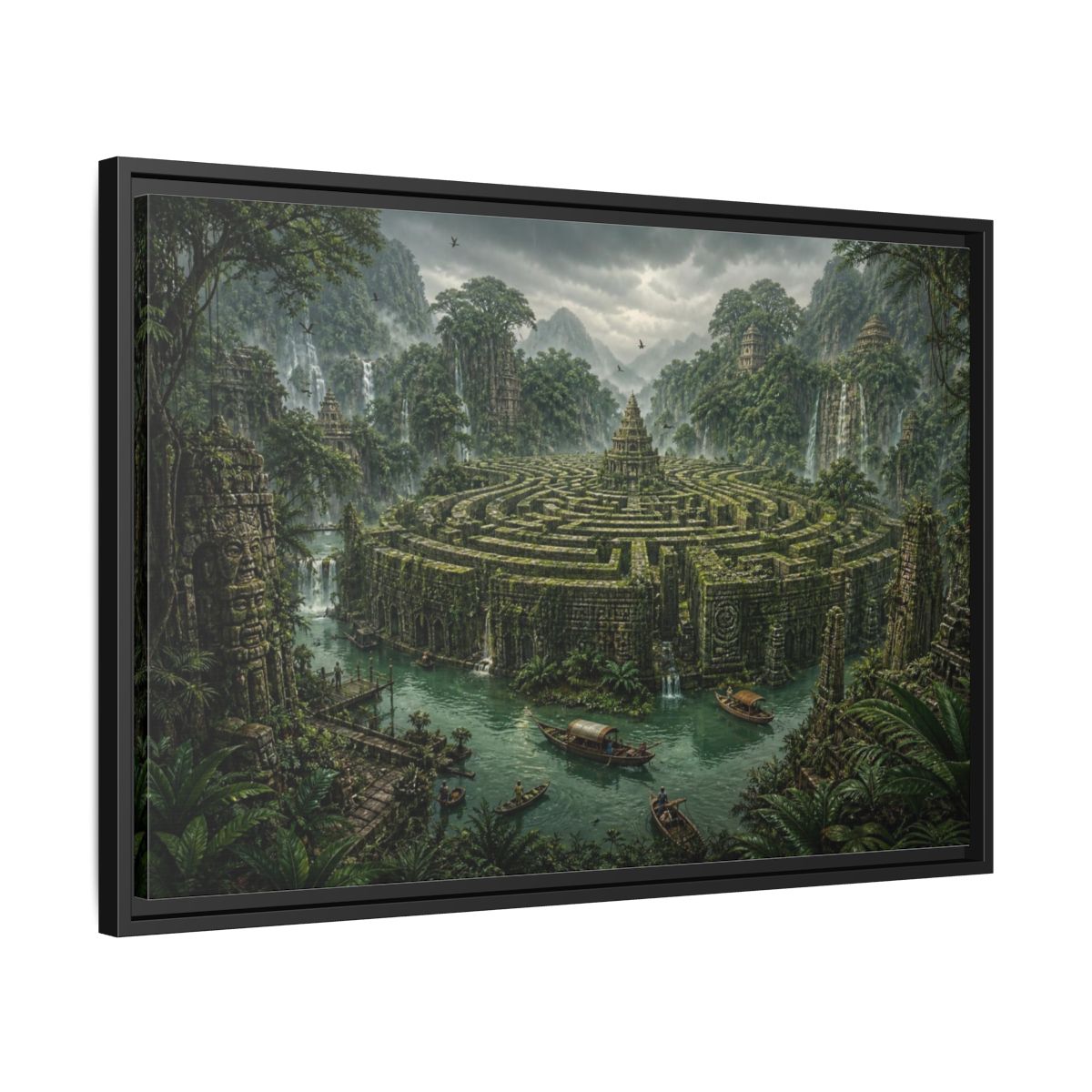 Side Mockup 14. Jungle Stone Labyrinth shown as framed canvas print