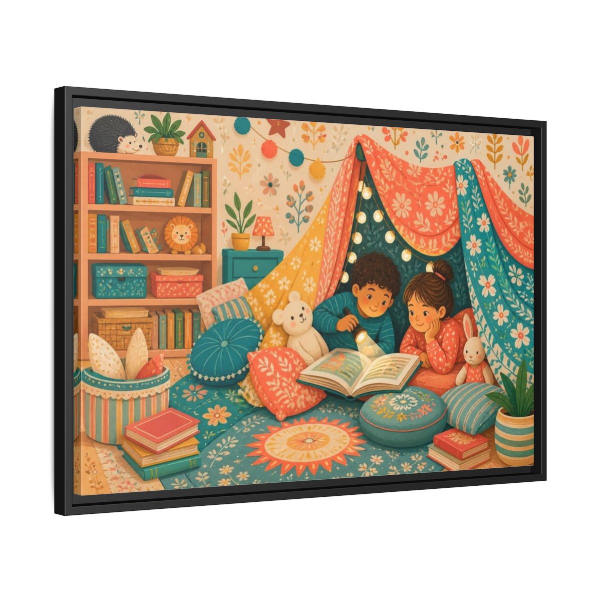 Side Mockup 14. Kids Reading Fort shown as framed canvas print