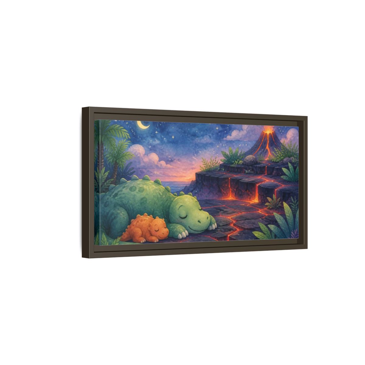 Side Mockup 7. Kids Room Dino Nap shown as framed canvas print