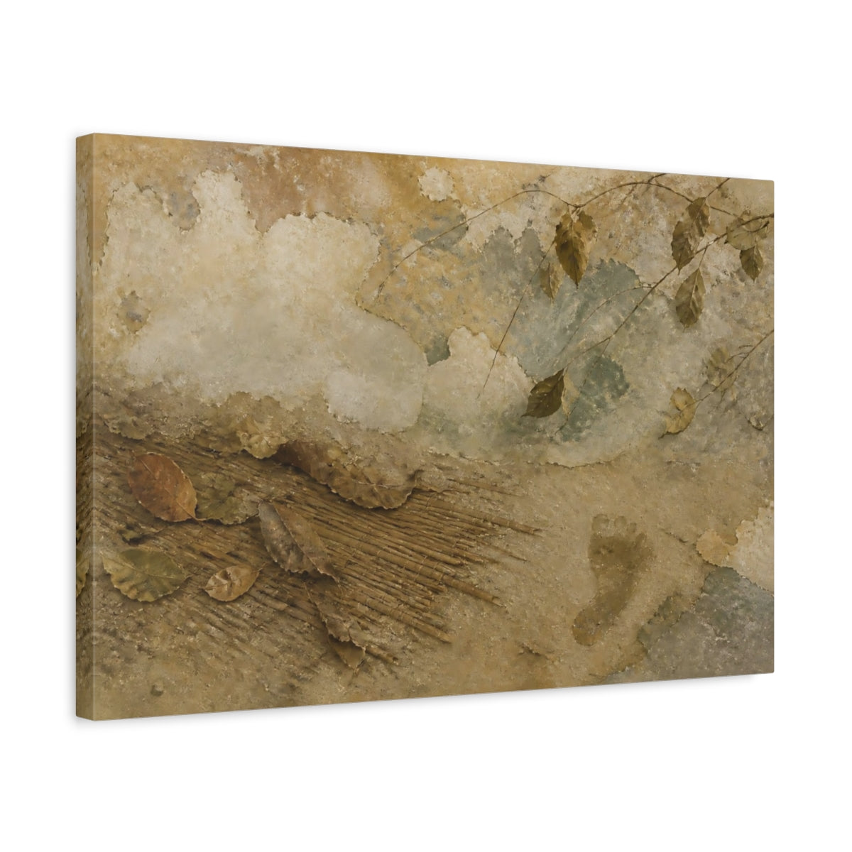Side Mockup 3. Leaves On Weathered Wall shown as canvas print
