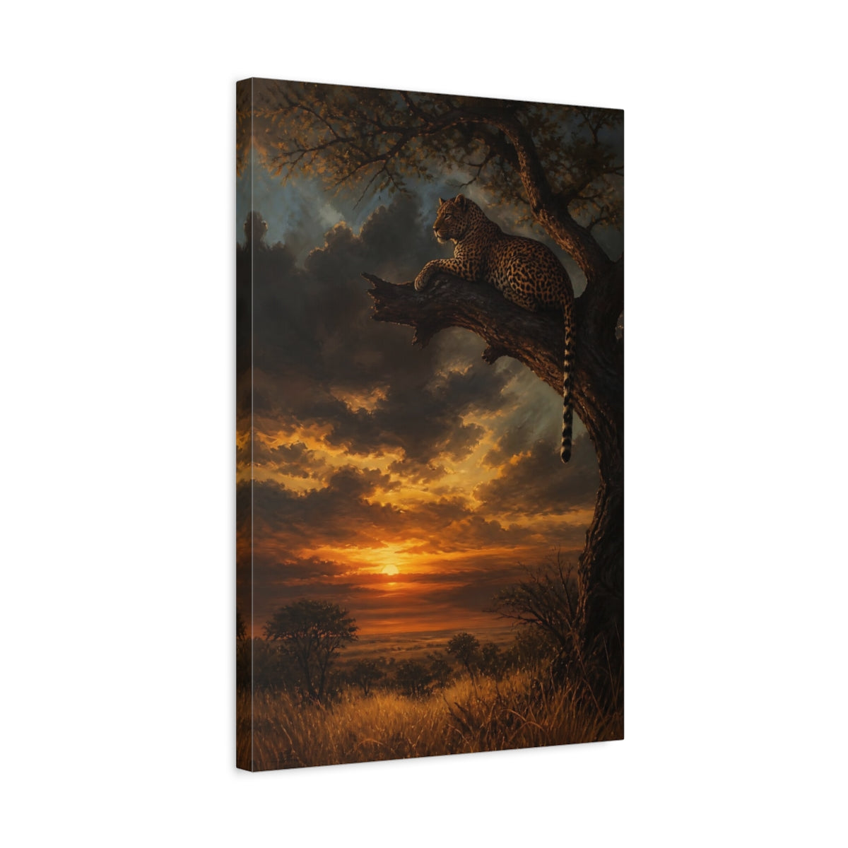 Side Mockup 3. Leopard At Sunset Animals shown as canvas print