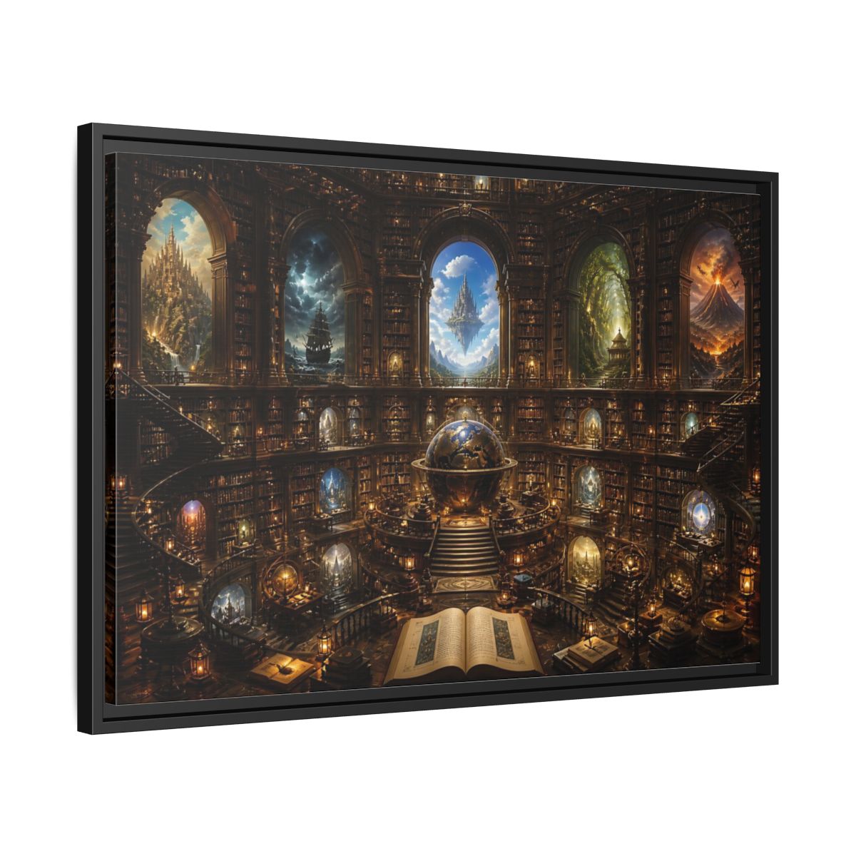 Side Mockup 14. Library Of Secret Worlds shown as framed canvas print