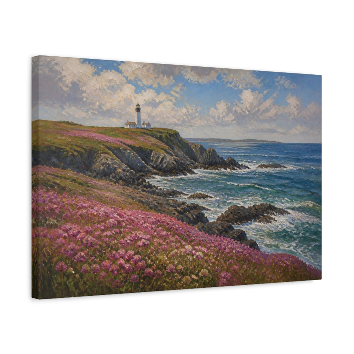 Side Mockup 3. Lighthouse Coastal Landscape shown as canvas print