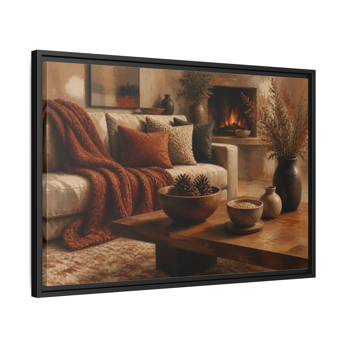 Side Mockup 14. Living Room Cozy Sofa shown as framed canvas print