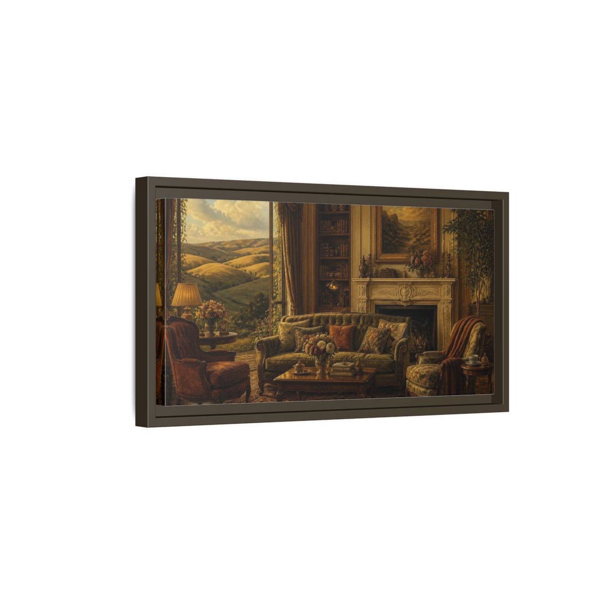 Side Mockup 7. Living Room Sofa Landscape shown as framed canvas print