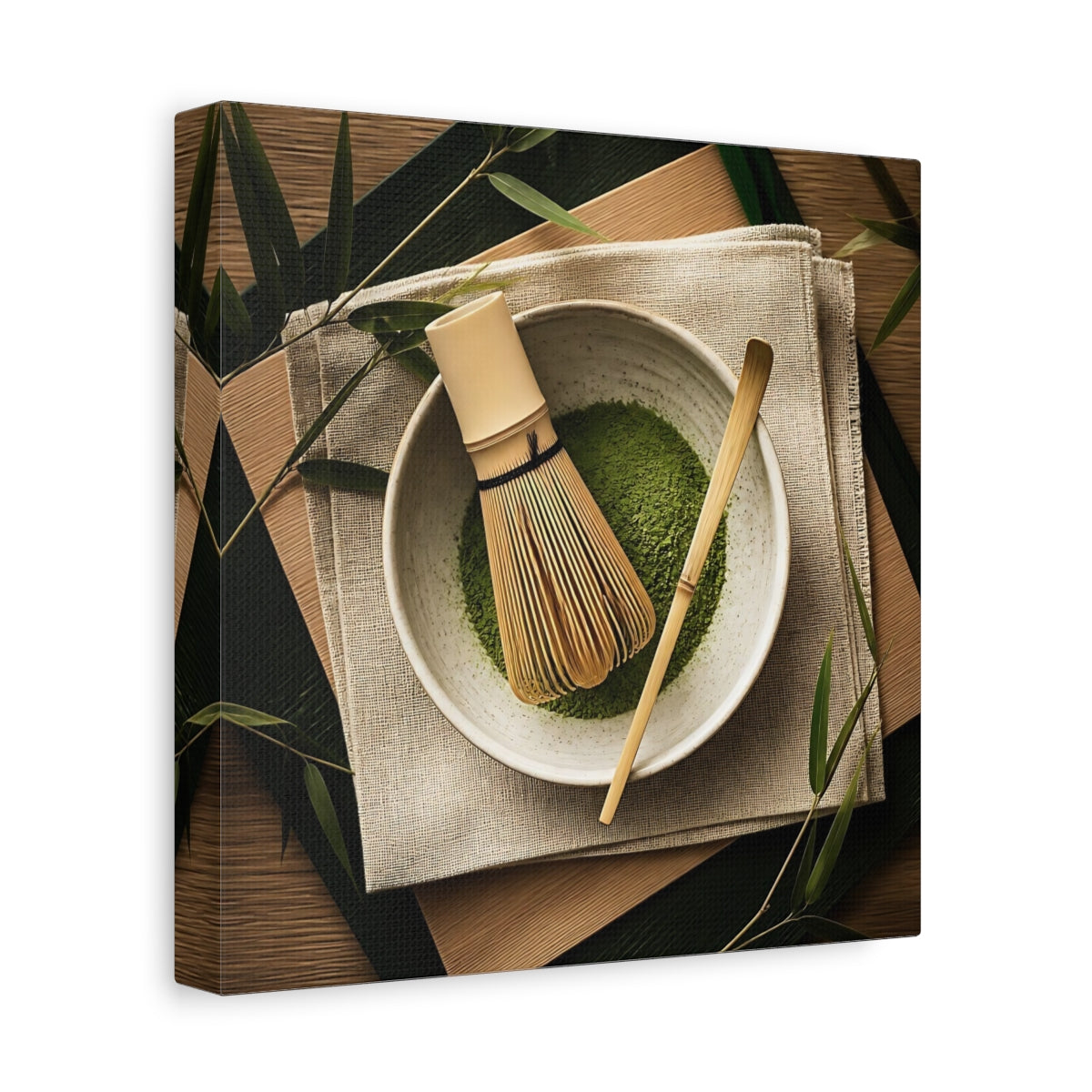 Side Mockup 9. Matcha Bowl Still Life shown as canvas print