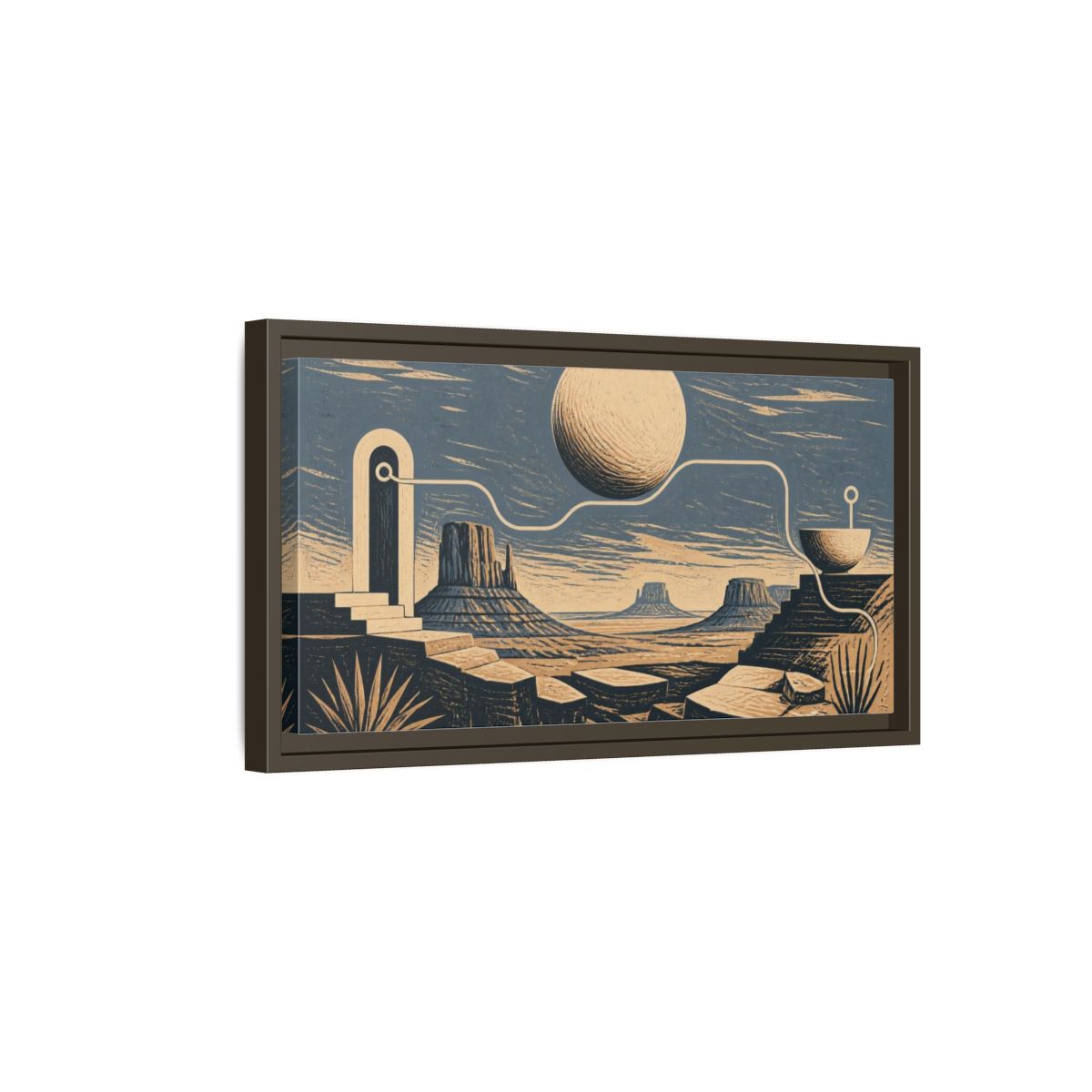 Side Mockup 7. Modern Desert Mesa Sphere shown as framed canvas print