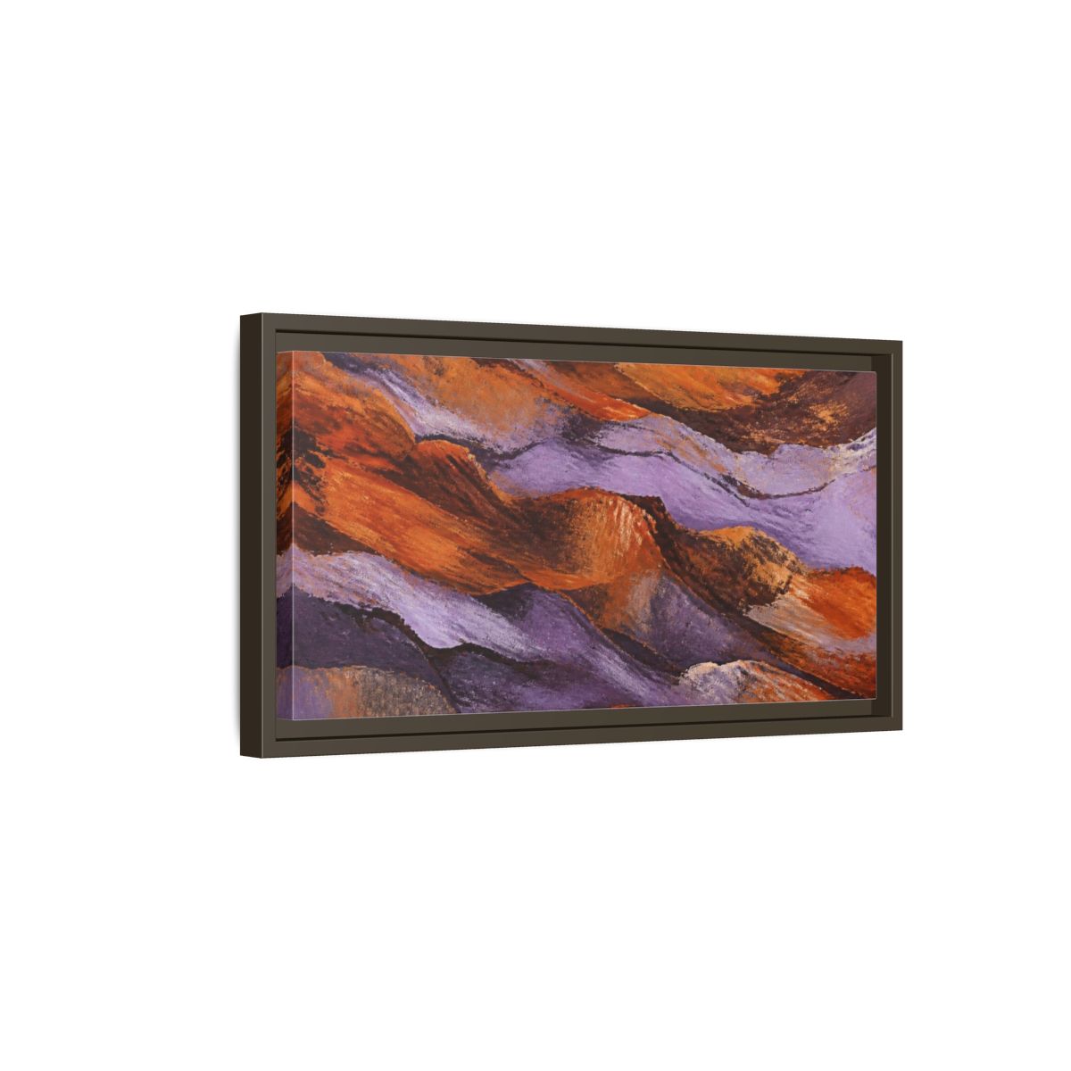 Side Mockup 7. Modern Lavender Strata shown as framed canvas print