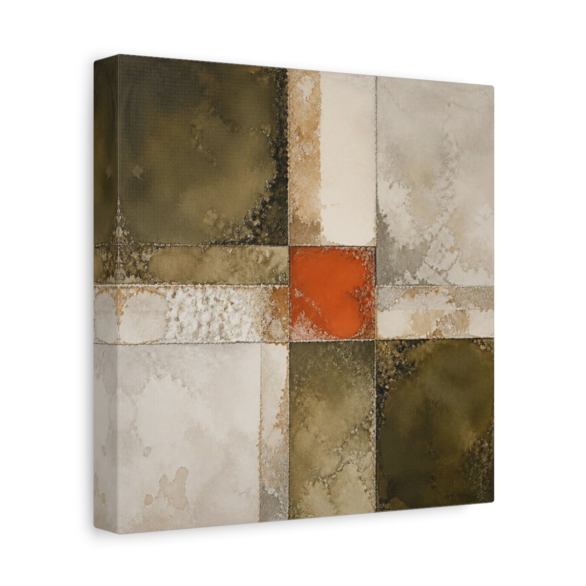 Side Mockup 9. Modern Olive & Orange Grid shown as canvas print
