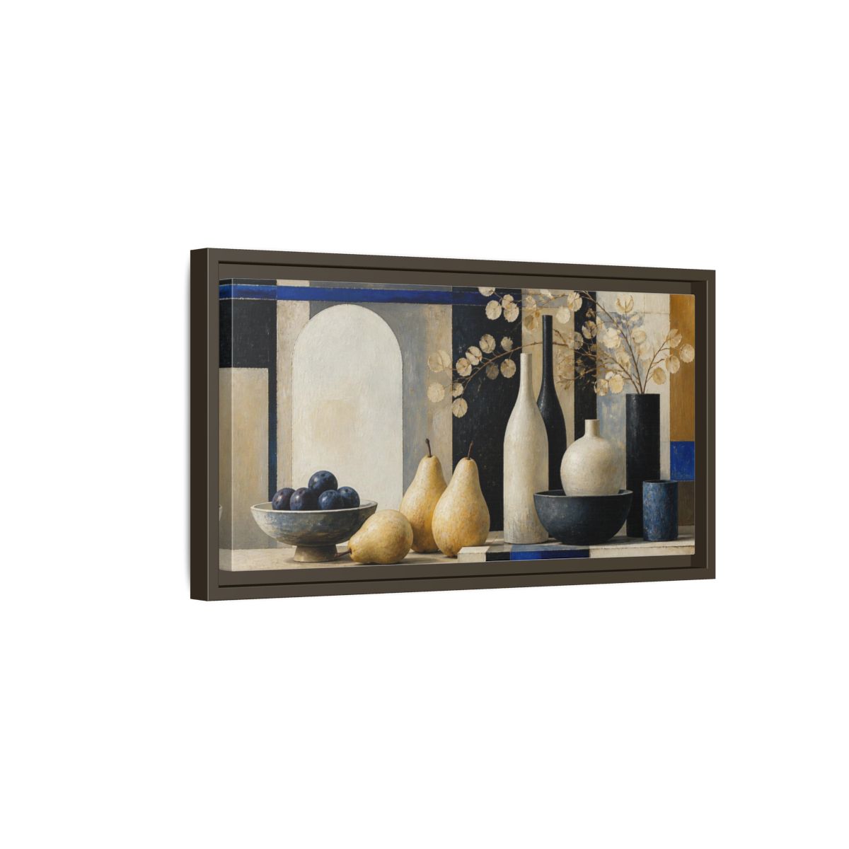 Side Mockup 7. Modern Pear Still Life shown as framed canvas print