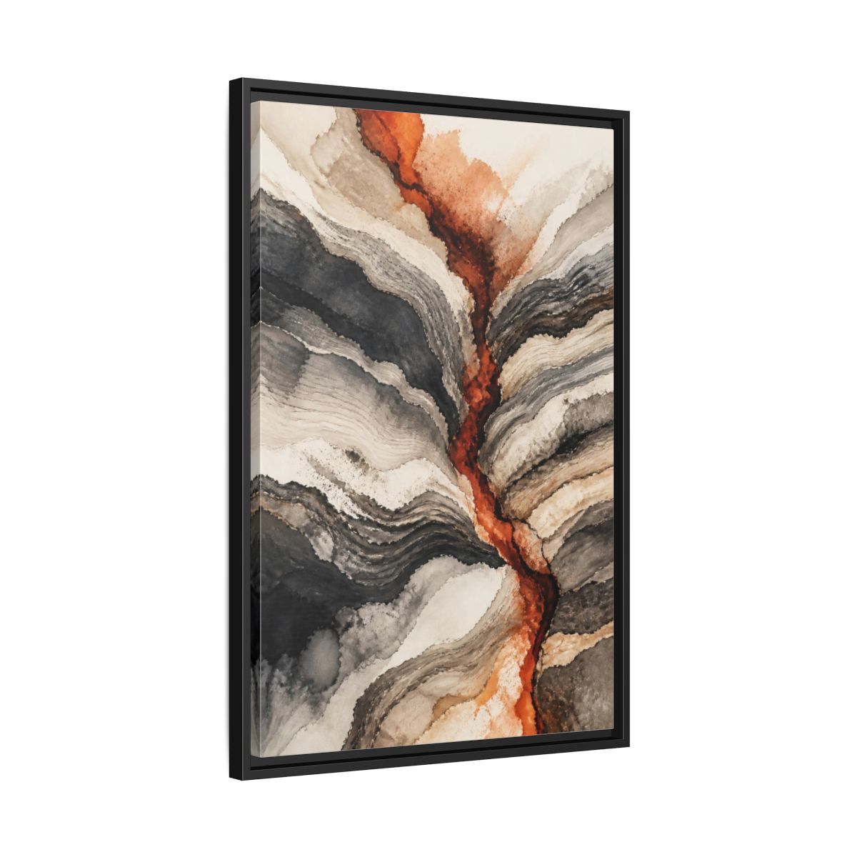 Side Mockup 14. Modern Sediment Layers shown as framed canvas print