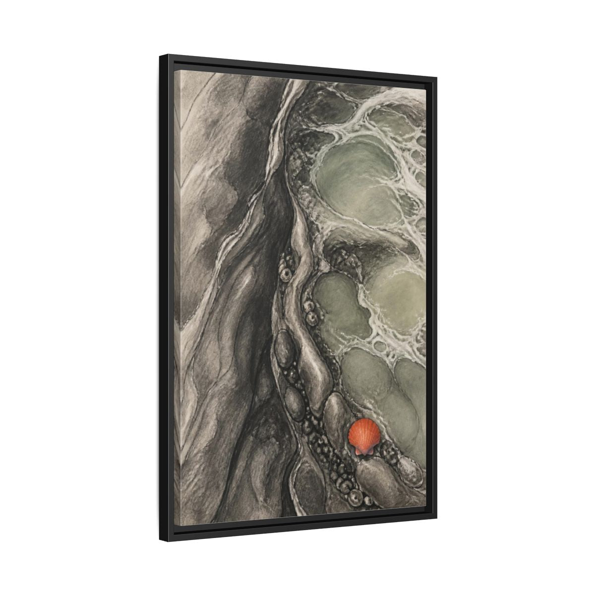 Side Mockup 14. Modern Tidal Pool Shell shown as framed canvas print