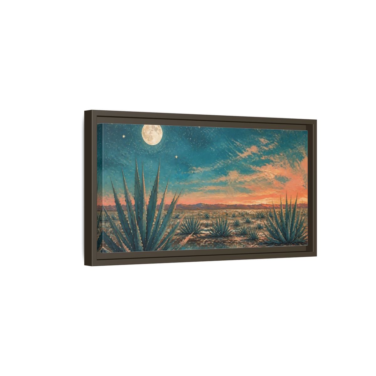 Side Mockup 7. Moonlit Agave Field shown as framed canvas print