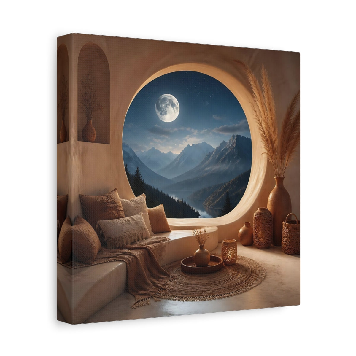 Side Mockup 9. Moonlit Mountain Window shown as canvas print