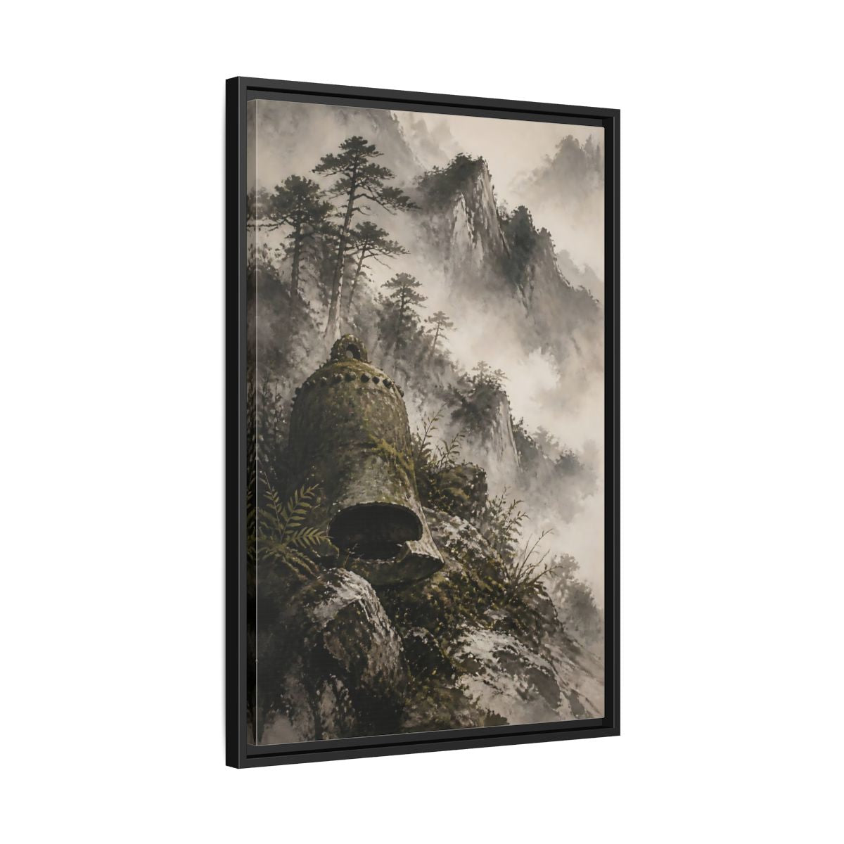 Side Mockup 14. Moss-Covered Mountain Bell shown as framed canvas print