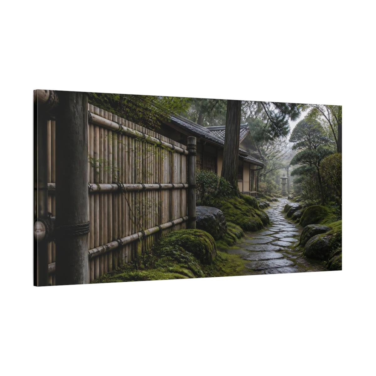 Side Mockup 2. Mossy Garden Path shown as canvas print