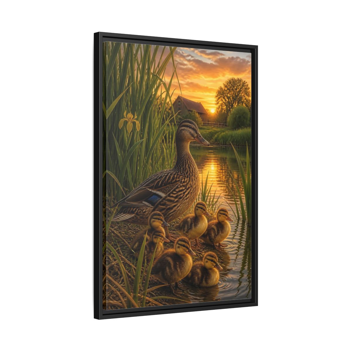 Side Mockup 14. Mother Duck At Sunset shown as framed canvas print