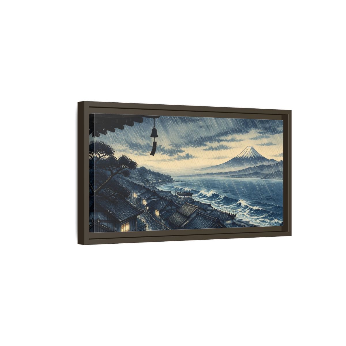 Side Mockup 7. Mount Fuji In Rain shown as framed canvas print