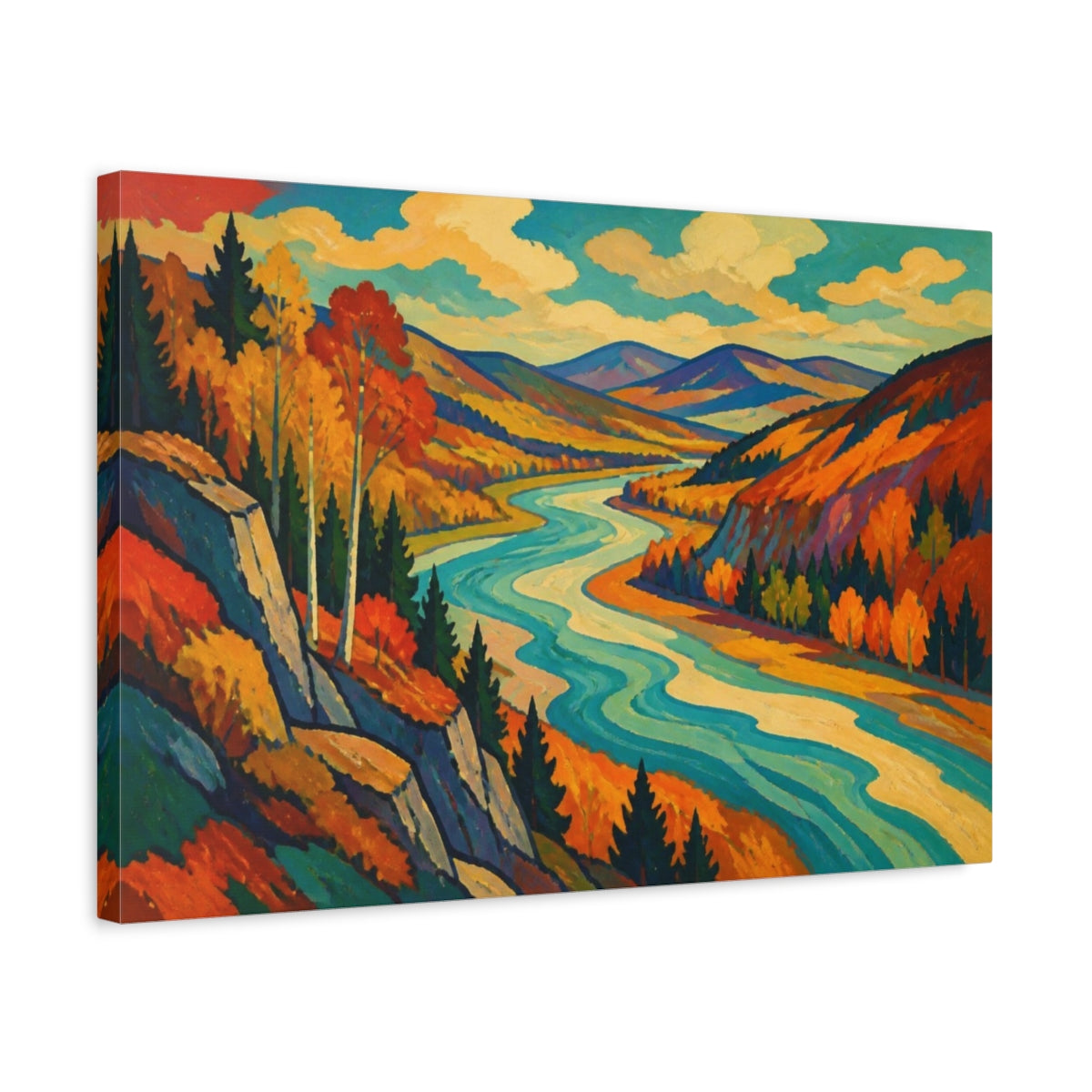 Side Mockup 3. Nature Autumn River Landscape shown as canvas print