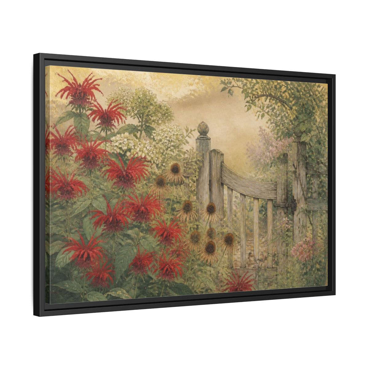 Side Mockup 14. Nature Garden Gate shown as framed canvas print
