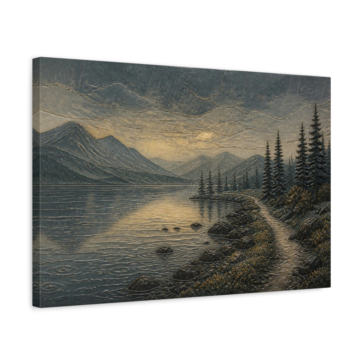 Side Mockup 3. Nature Lakeshore Path shown as canvas print