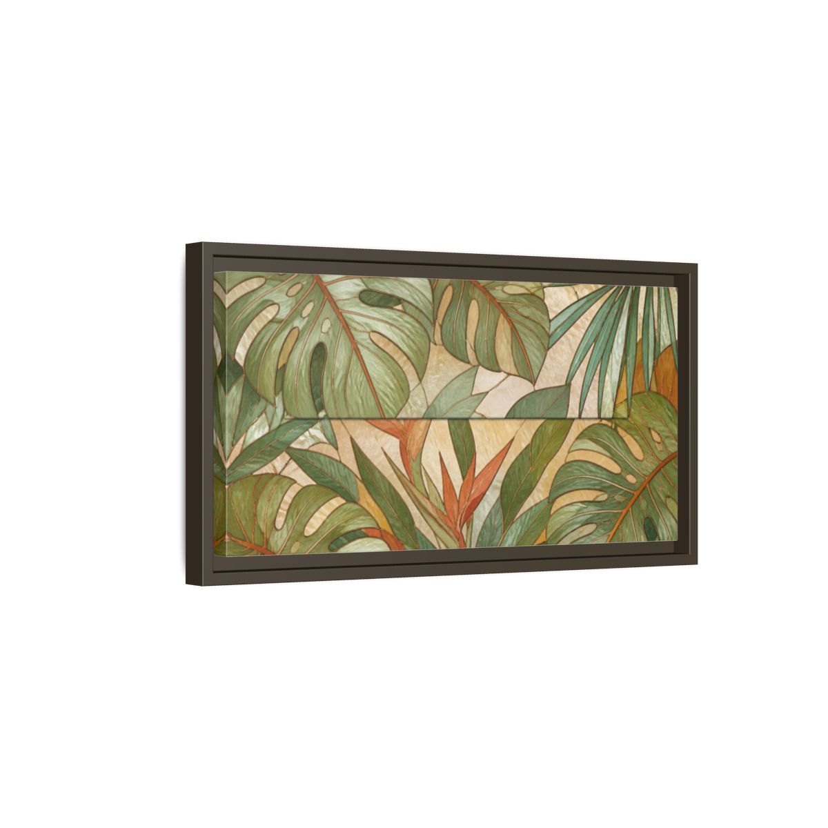 Side Mockup 7. Nature Monstera Leaves shown as framed canvas print