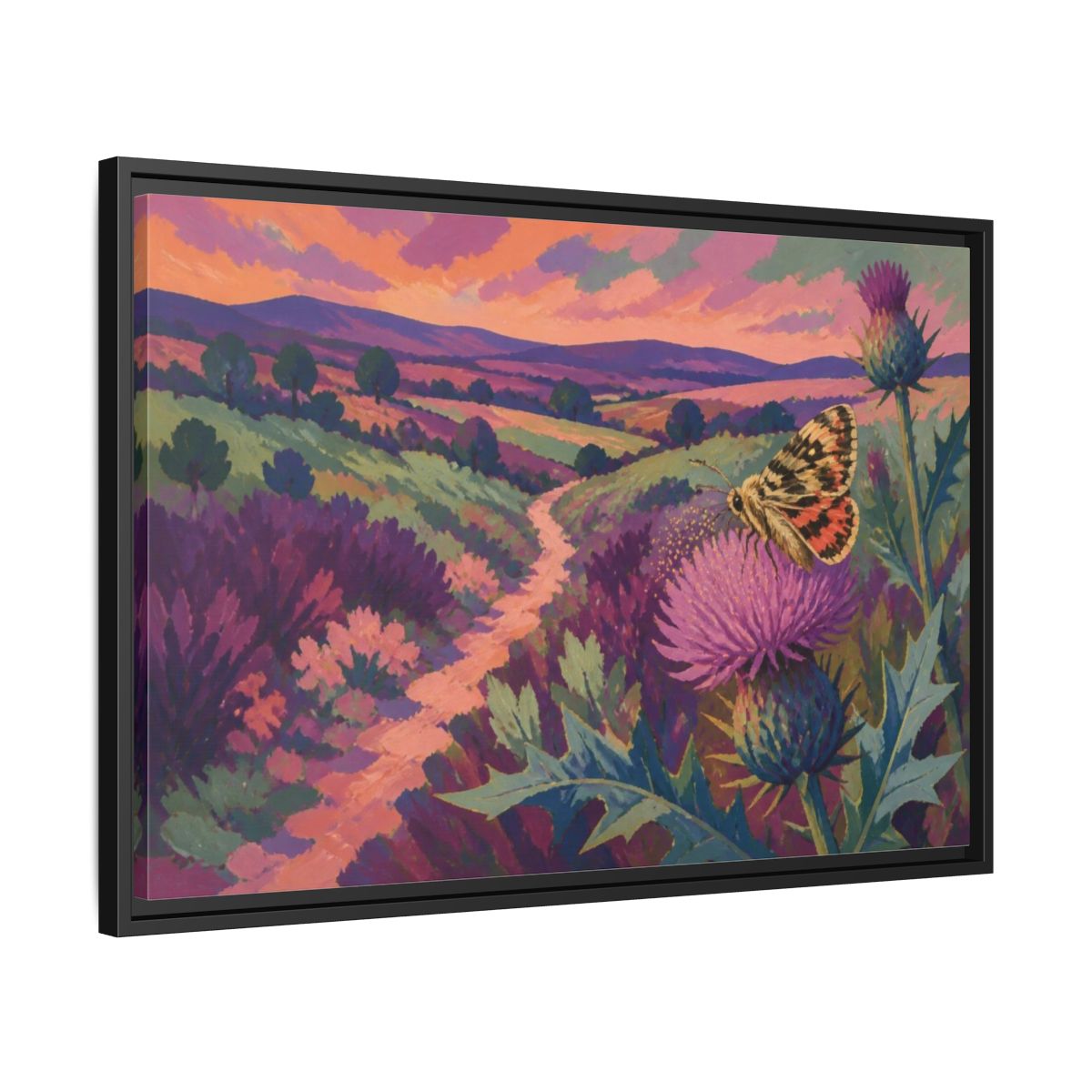 Side Mockup 14. Nature Moth On Thistle shown as framed canvas print