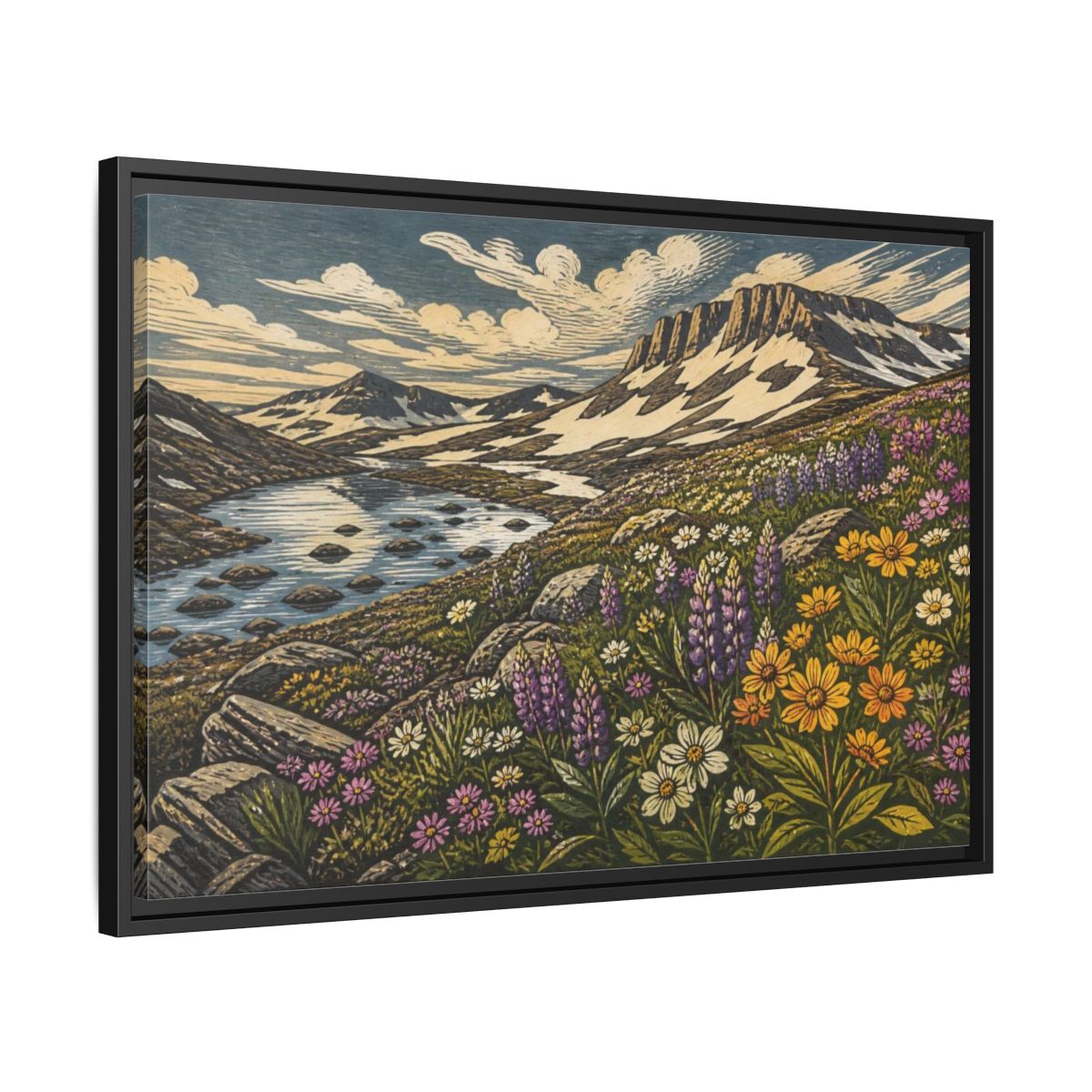 Side Mockup 14. Nature Wildflower Meadow shown as framed canvas print