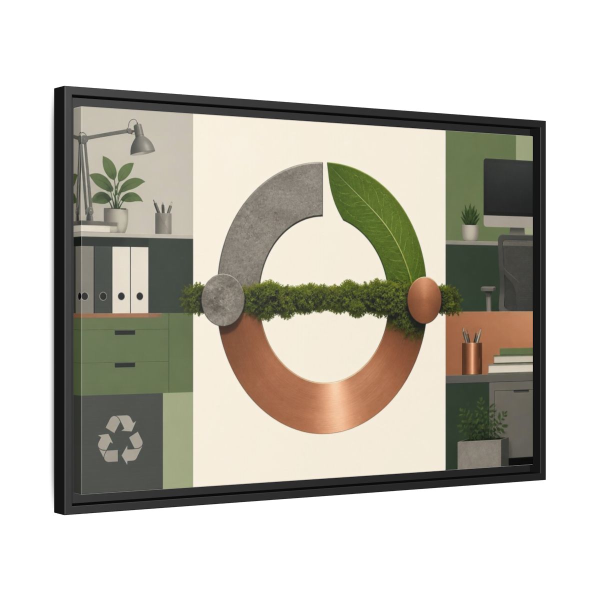 Side Mockup 14. Office Copper Cycle shown as framed canvas print