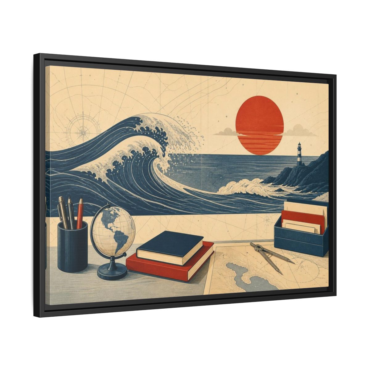 Side Mockup 14. Office Curling Wave Chart shown as framed canvas print