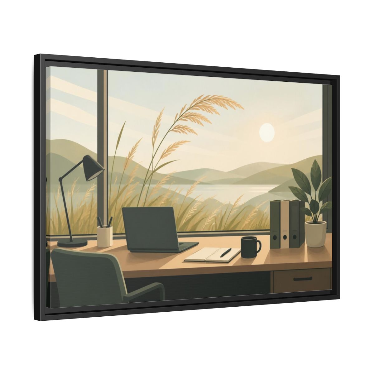 Side Mockup 14. Office Desk View shown as framed canvas print