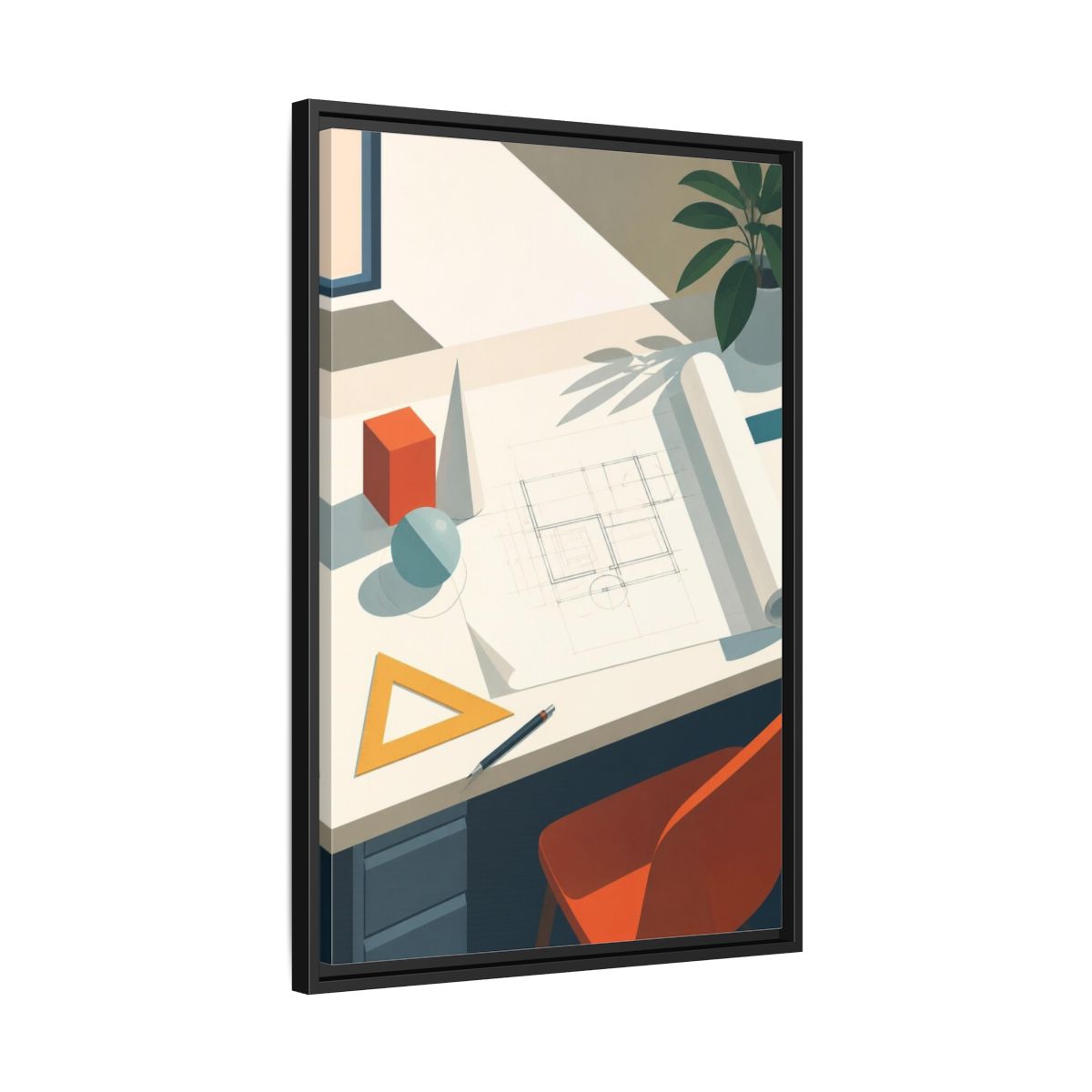 Side Mockup 14. Office Drafting Table shown as framed canvas print