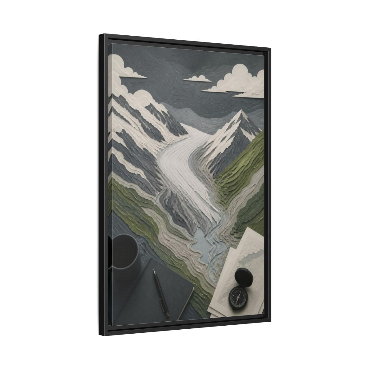 Side Mockup 14. Office Glacial Valley Map shown as framed canvas print