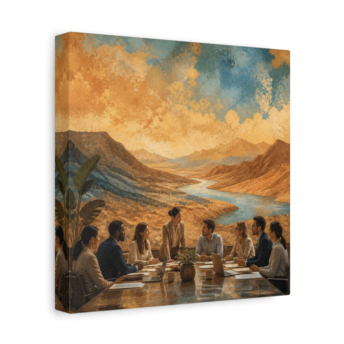 Side Mockup 9. Office River Basin Landscape shown as canvas print