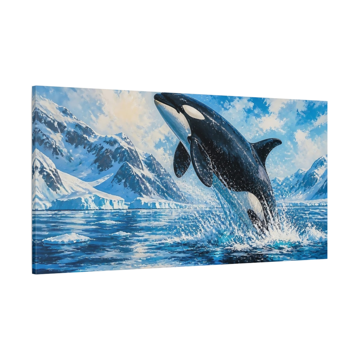 Side Mockup 2. Orca Breach Arctic Animals shown as canvas print